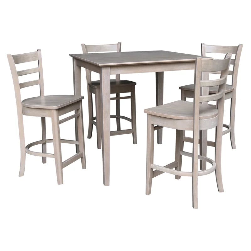 Elegant 36"x36" Solid Wood Counter Height Dining Set in Washed Gray Taupe with 4 Stools