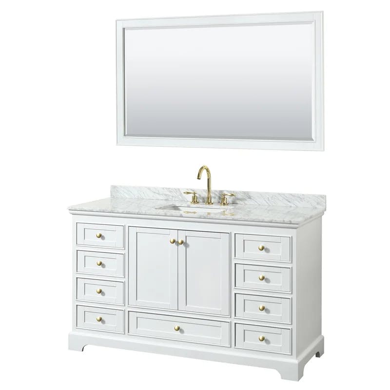 Deborah 60'' White and Brushed Gold Freestanding Single Bathroom Vanity with Carrara Marble Top