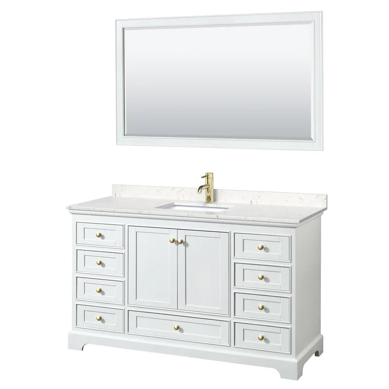 Deborah 60'' White and Brushed Gold Freestanding Single Bathroom Vanity with Carrara Marble Top