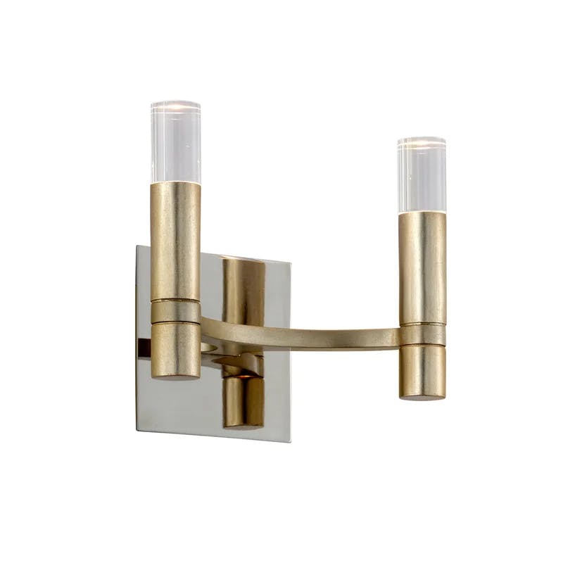 Contemporary Silver Leaf Cylinder Sconce, Dimmable Direct Wired
