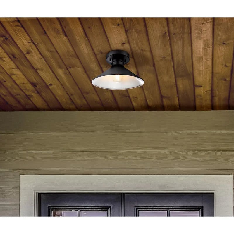 Rustic Textured Black 11'' LED Outdoor Glass Ceiling Light