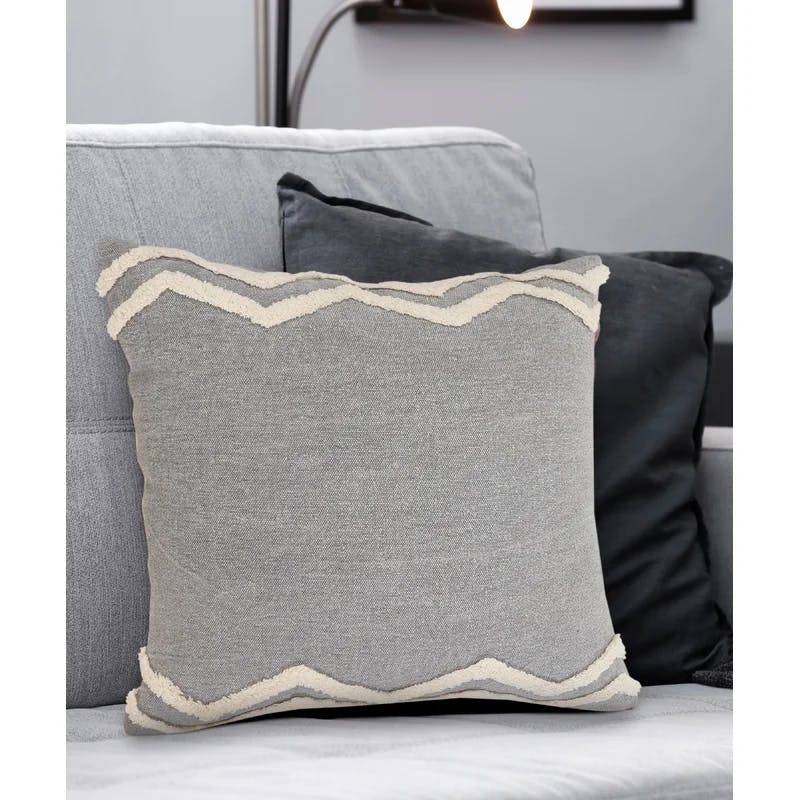 Elevated Classic Chevron Bordered 20" Square Throw Pillow in Gray & White