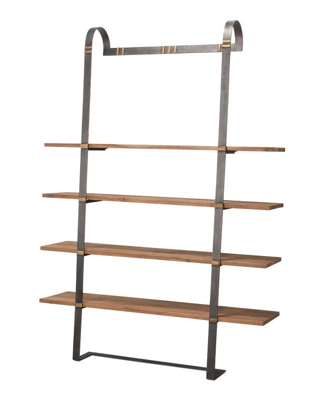 Contemporary Gray Acacia and Steel Ladder Bookcase