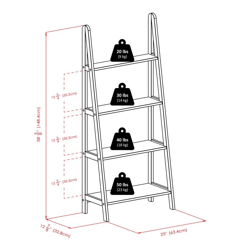 Transitional Espresso Wood 4-Tier Ladder Bookcase