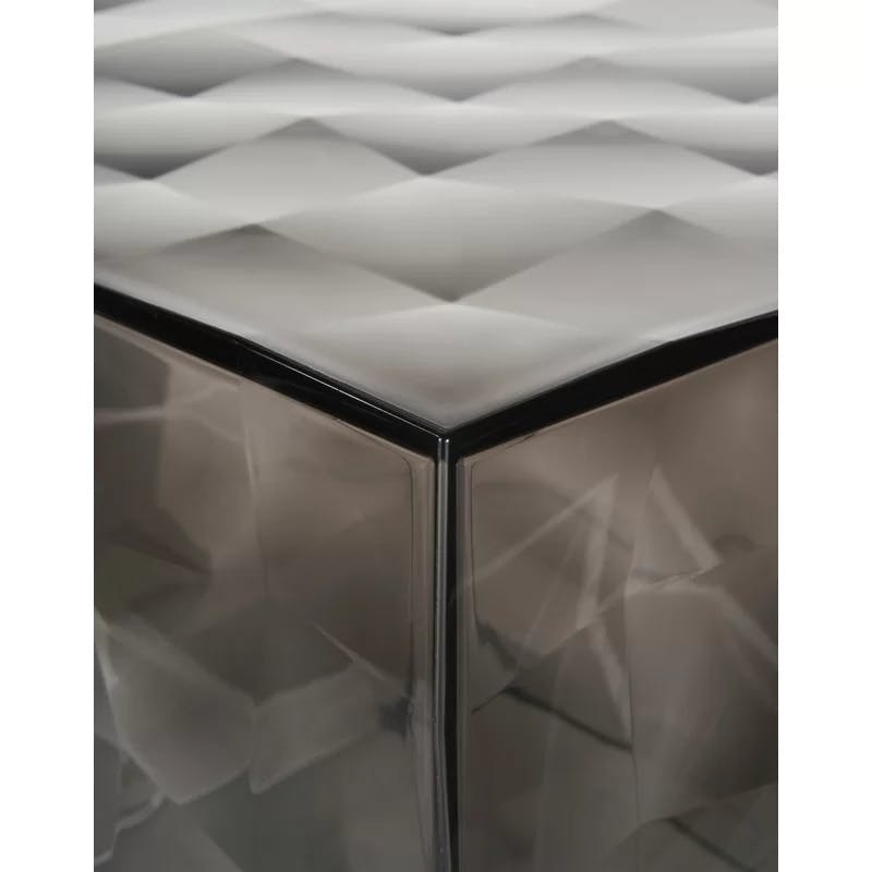 Glossy Faceted Optic Cube Storage in Transparent Smoke Gray