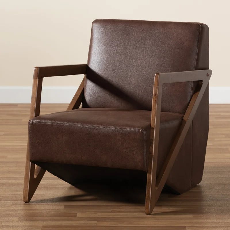 Christa Walnut Brown Faux Leather Mid-Century Accent Chair
