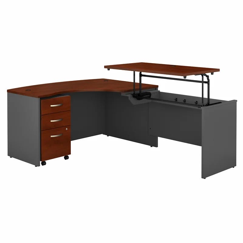 Hansen Cherry & Graphite Gray Adjustable L-Shaped Standing Desk with File Cabinet