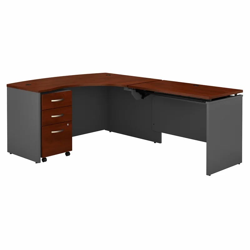 Hansen Cherry & Graphite Gray Adjustable L-Shaped Standing Desk with File Cabinet