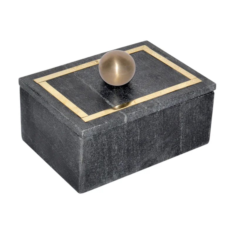 Elegant White Marble 7" x 5" Decorative Storage Box with Gold Knob