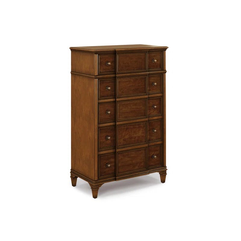Transitional Brown Cherry Wood 5-Drawer Lingerie Chest with Soft Close