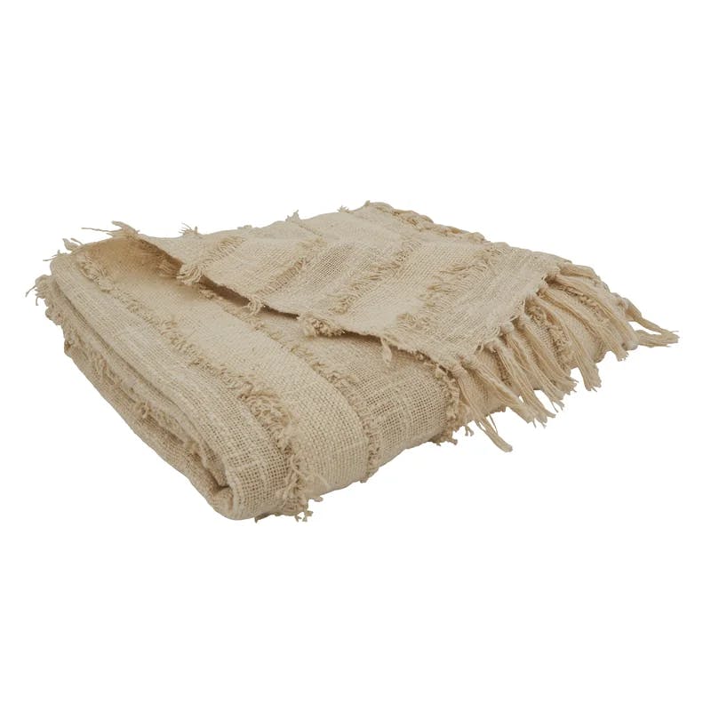 Natural Cozy Cotton Knitted Throw Blanket with Fringe - 27"x24.5"