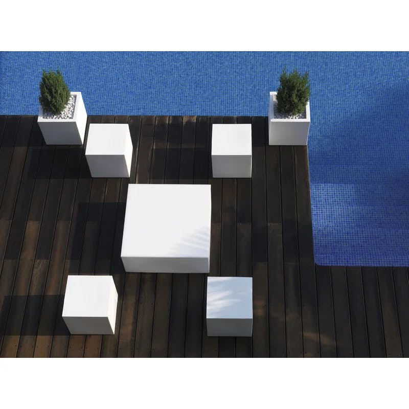 Ecru Vinyl and Plastic Square Outdoor Ottoman with Removable Cushions