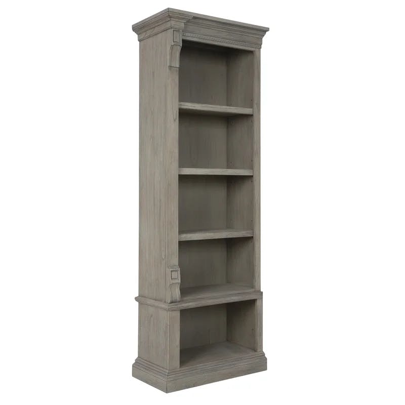 Adjustable Driftwood Brown Mindi Wood 5-Shelf Bookcase