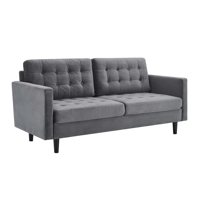 Exalt 75'' Glam Deco Gray Velvet Tufted Sofa with Track Arms