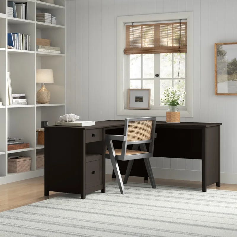 Estate Black L-Shaped Executive Desk with File Drawer