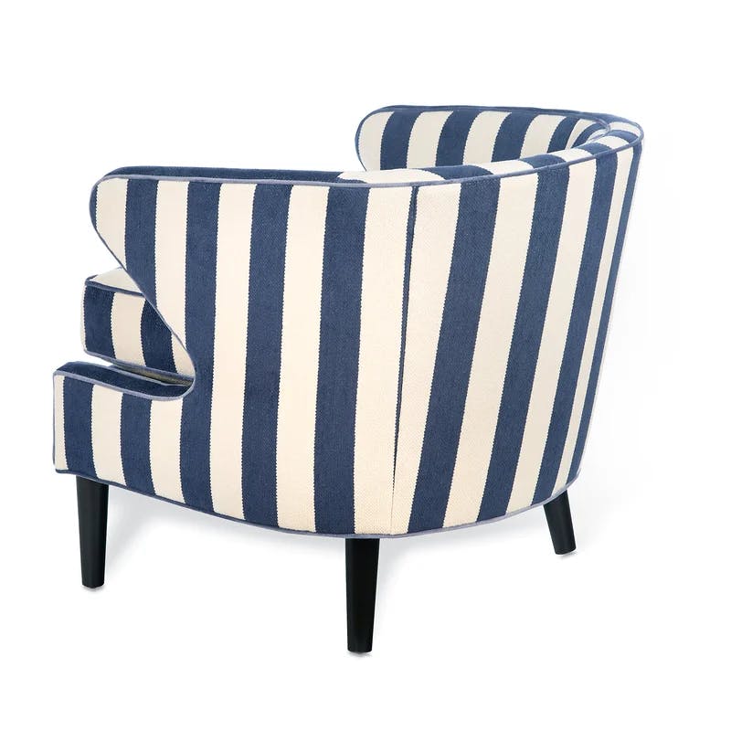 Nautical Navy and White Striped Chenille Barrel Accent Chair