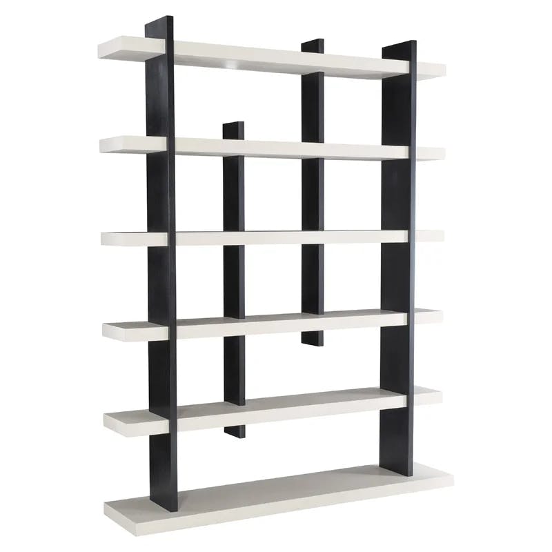Silhouette Transitional Black and White Etagere Bookcase with Adjustable Shelves