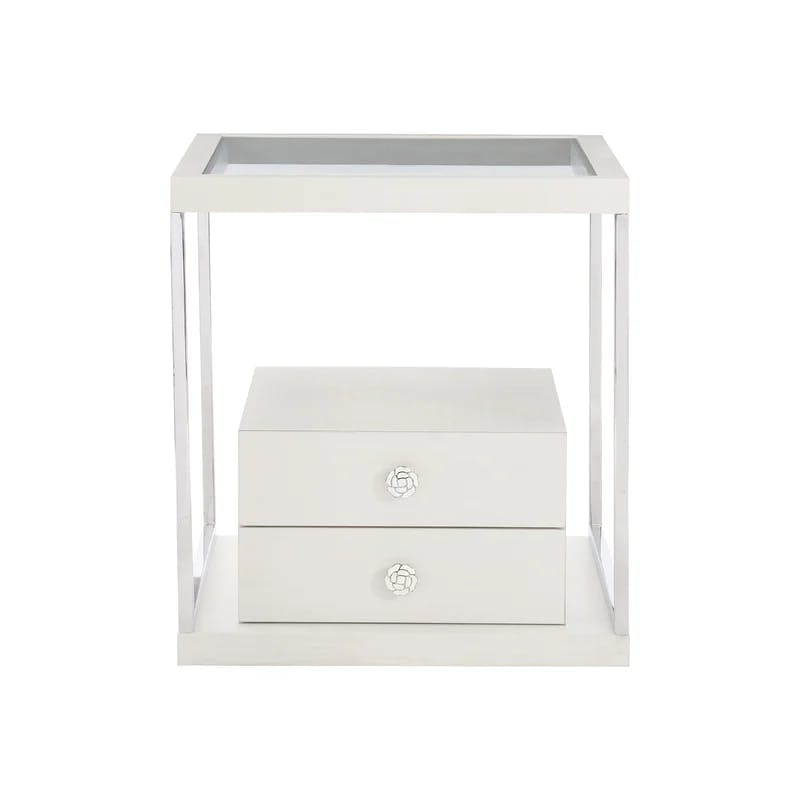 Eggshell White Transitional Rectangular Side Table with Storage