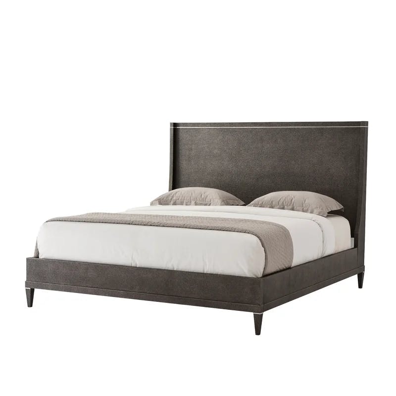 Contemporary Gray Upholstered Cal. King Panel Bed with Metal Frame