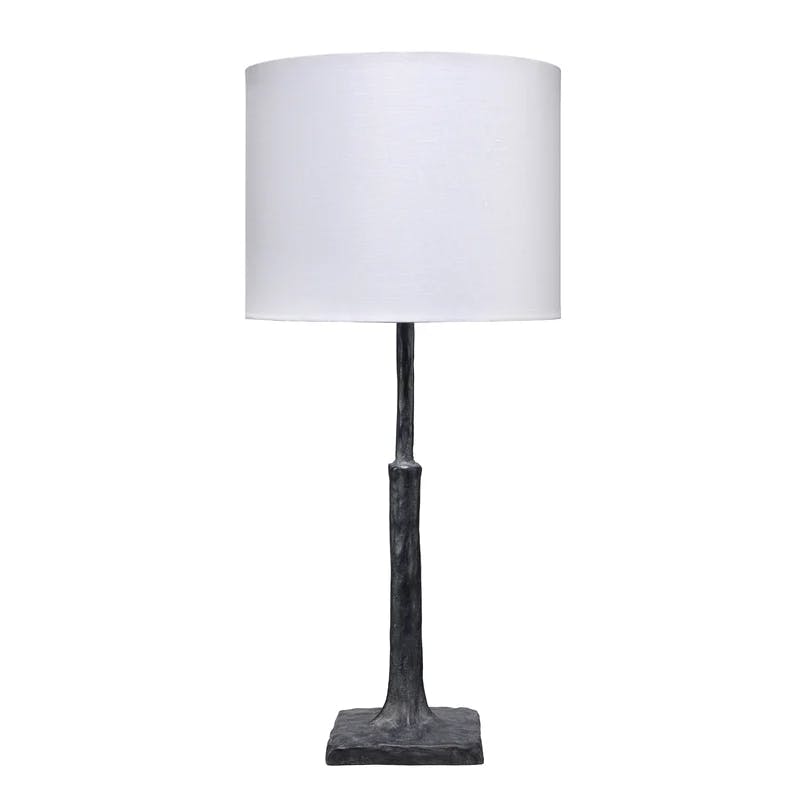 Humble Charcoal Textured Polyresin Desk Lamp with White Linen Shade