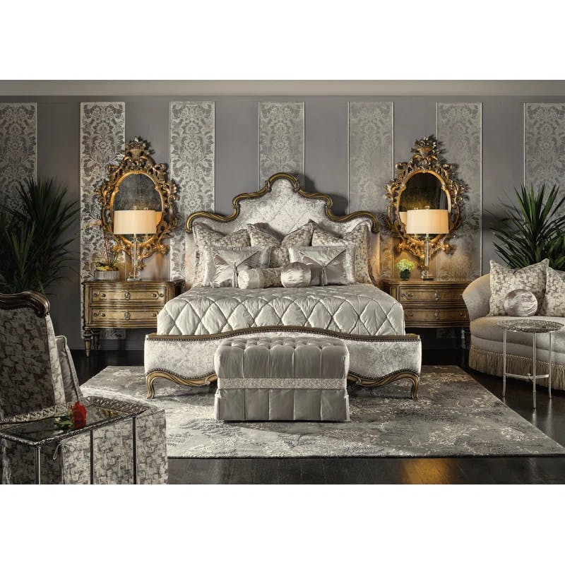 Sovereign King Upholstered Bed with Bronzed Silver Finish
