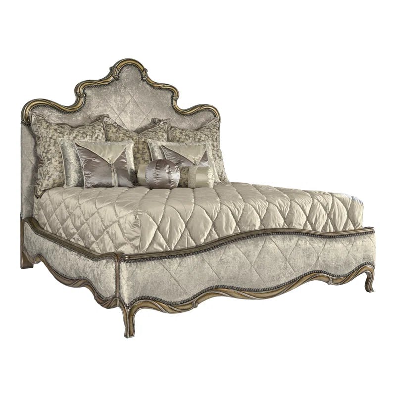 Sovereign King Upholstered Bed with Bronzed Silver Finish
