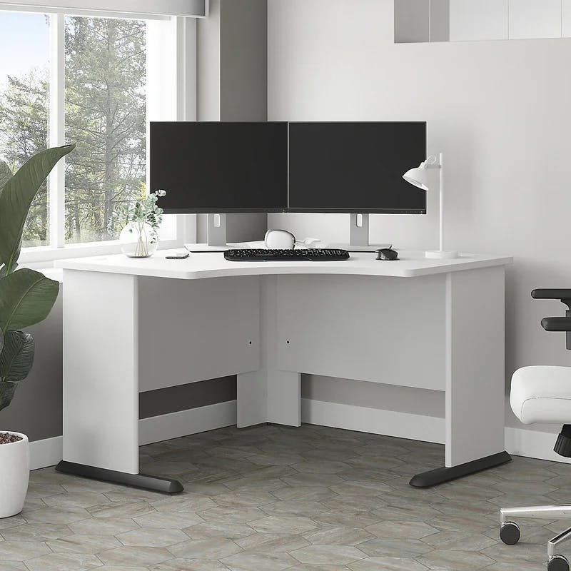 White Wood Corner Computer Desk with Drawer and Cable Management