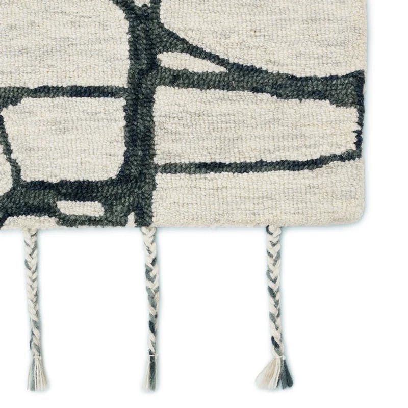 Ivory Abstract Tufted Wool 9' x 12' Handmade Area Rug