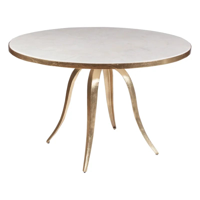 Contemporary Gold-Foil 48" Round Marble & Wood Dining Table