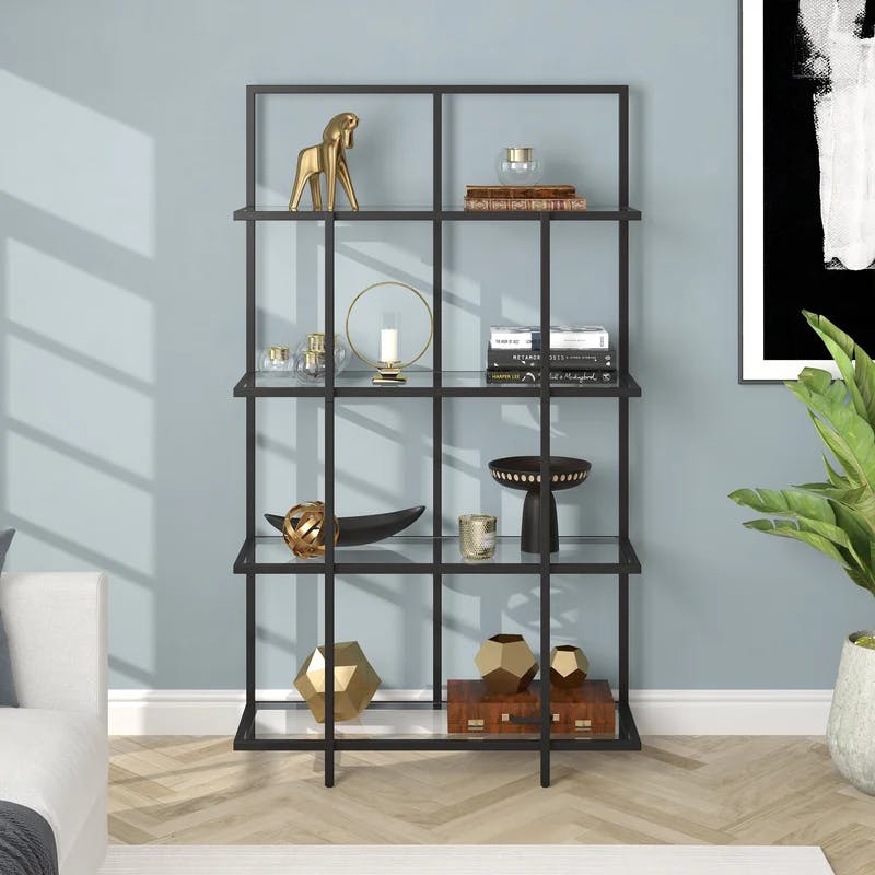 Ingels 62'' Blackened Bronze Steel and Glass Modern Etagere Bookcase