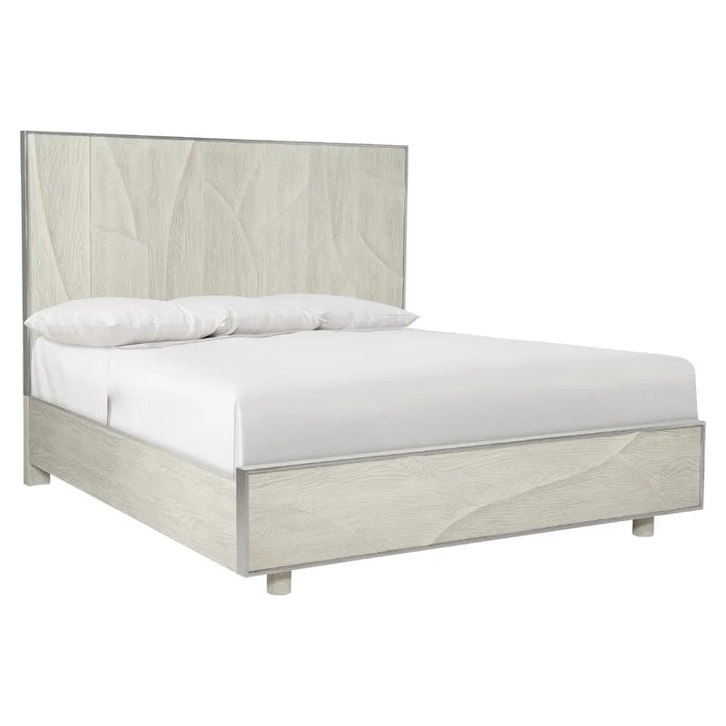 King Size Oak Frame Panel Bed with Nickel Finish and Adjustable Support