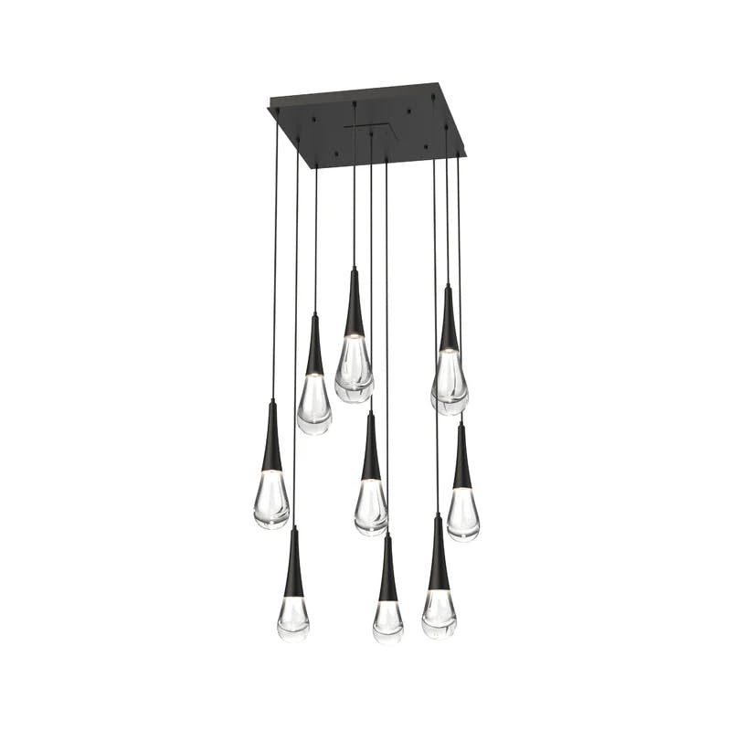 Ethereal Spring Raindrop 9-Light LED Glass Island Pendant in Matte Black