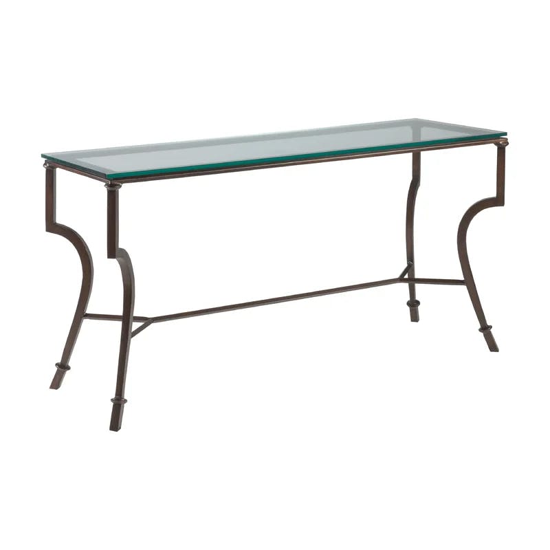 Antique Copper Hand-Forged Iron and Glass 54" Console Table