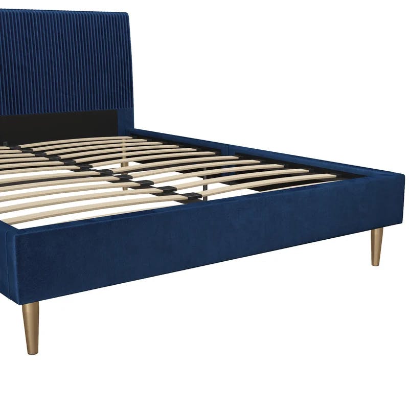 Daphne Full Double Blue Velvet Upholstered Bed with Tufted Headboard
