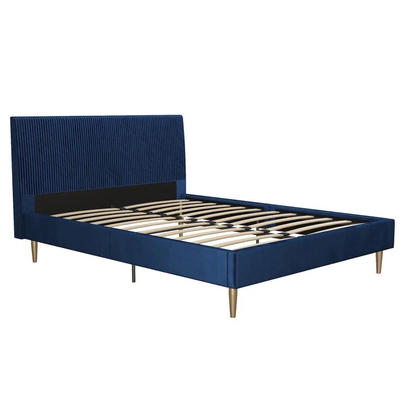 Daphne Full Double Blue Velvet Upholstered Bed with Tufted Headboard