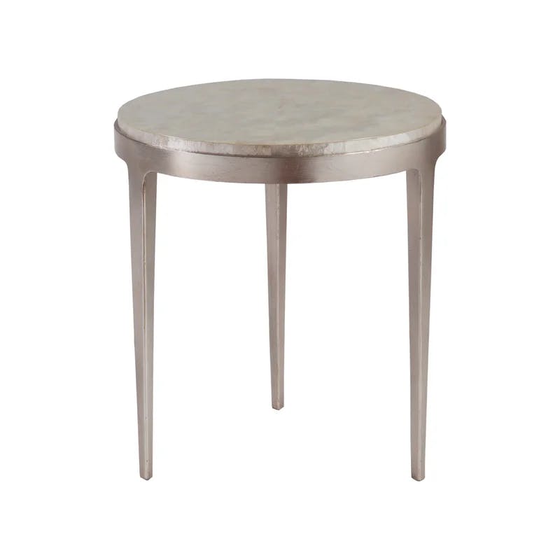 Gravitas Elegance 18" Round Metal End Table with Capiz Shell Inlay