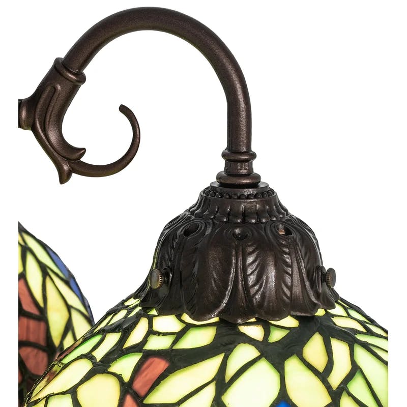 Elegant Tiffany 3-Light Mahogany Bronze Desk Lamp with Stained Glass