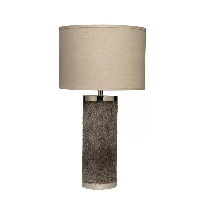 Sesame Natural Linen Shade Column Table Lamp with Polished Nickel Accents