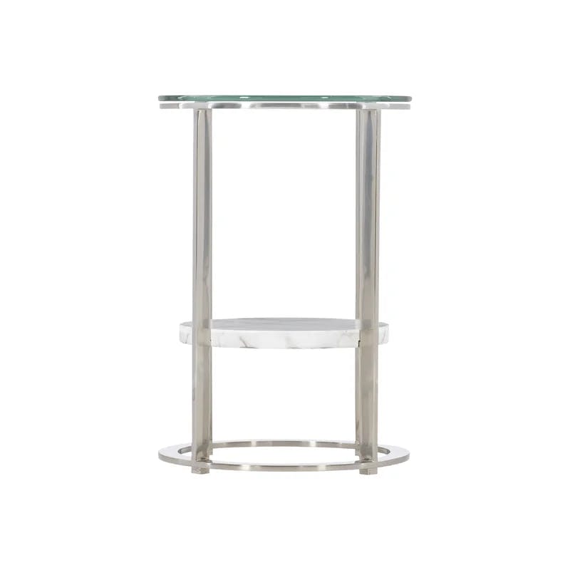 Transitional Silver Mist Round Stone & Metal Accent Table