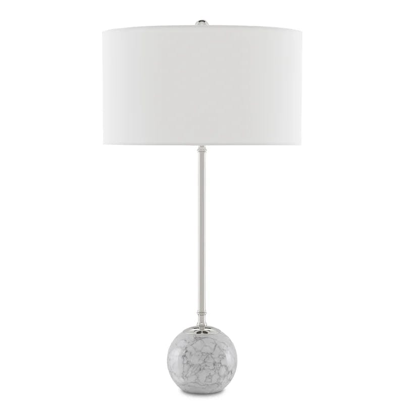 Villette Gray and White Veined Marble Table Lamp with Linen Shade