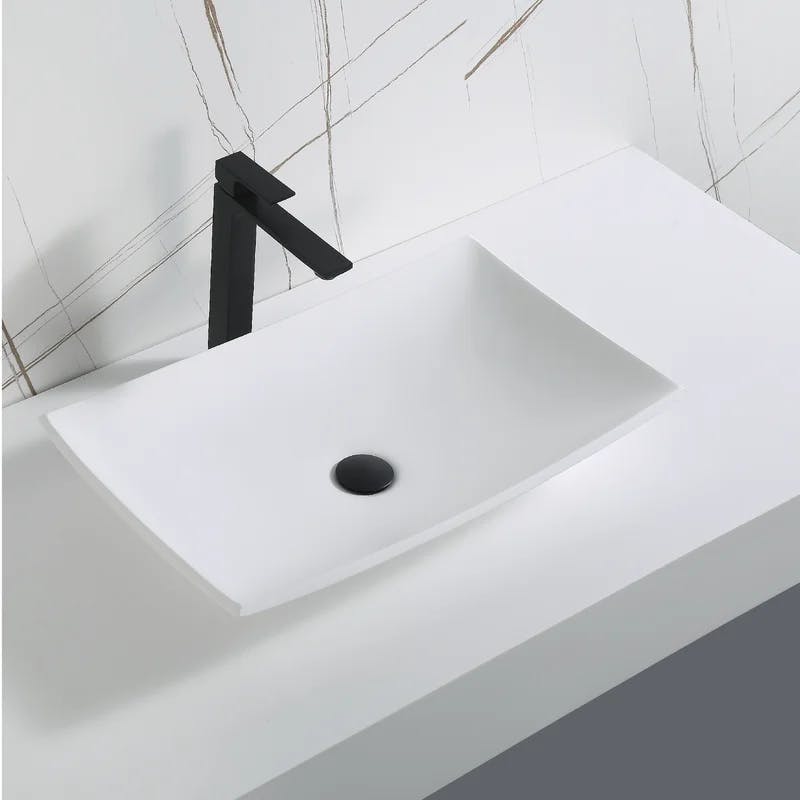 Quattro Matte White 25'' Acrylic Rectangular Vessel Bathroom Sink