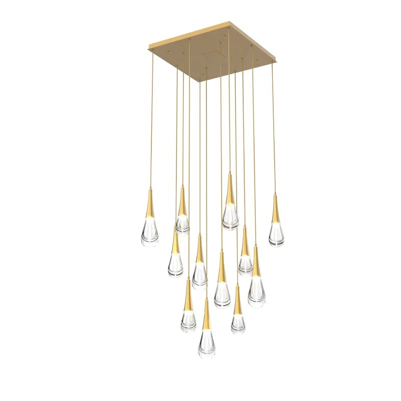 Ethereal Raindrop 12-Light LED Cluster Pendant in Gilded Brass