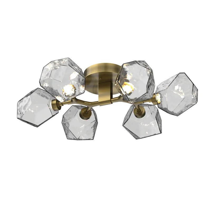 Elegant Gem 6-Light 28.1" Smoke Glass LED Flush Mount in Beige Silver