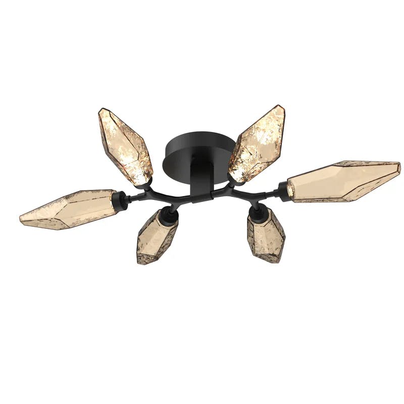 Matte Black Branch-Style Flush Mount with Rock Crystal Shades