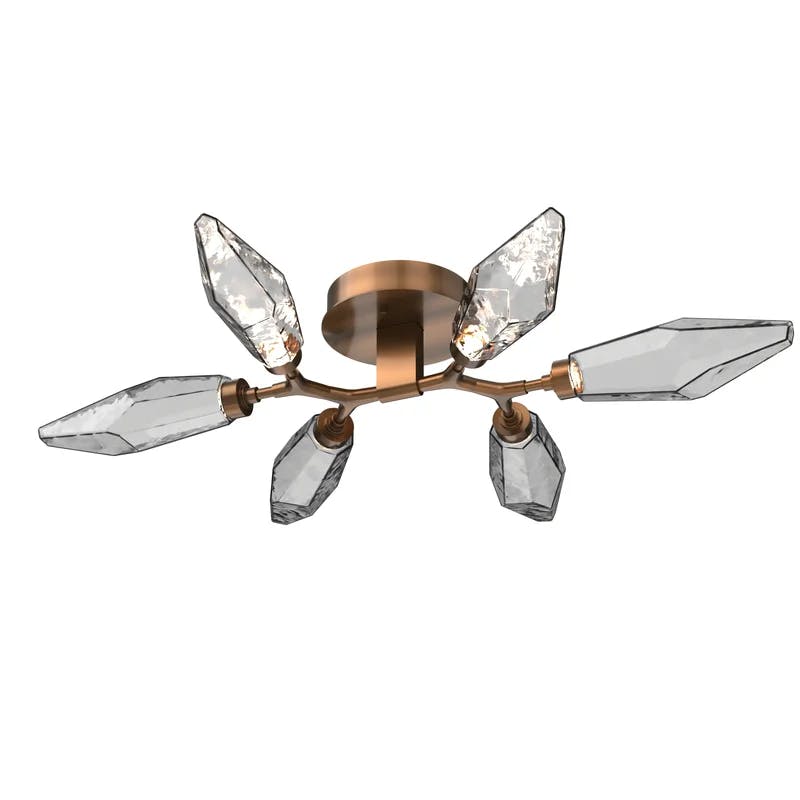 Bronze Branch-Style Flush Mount with Rock Crystal Shades