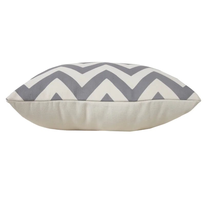 Classic Chevron 20" Square Gray and Off-White Outdoor Throw Pillow