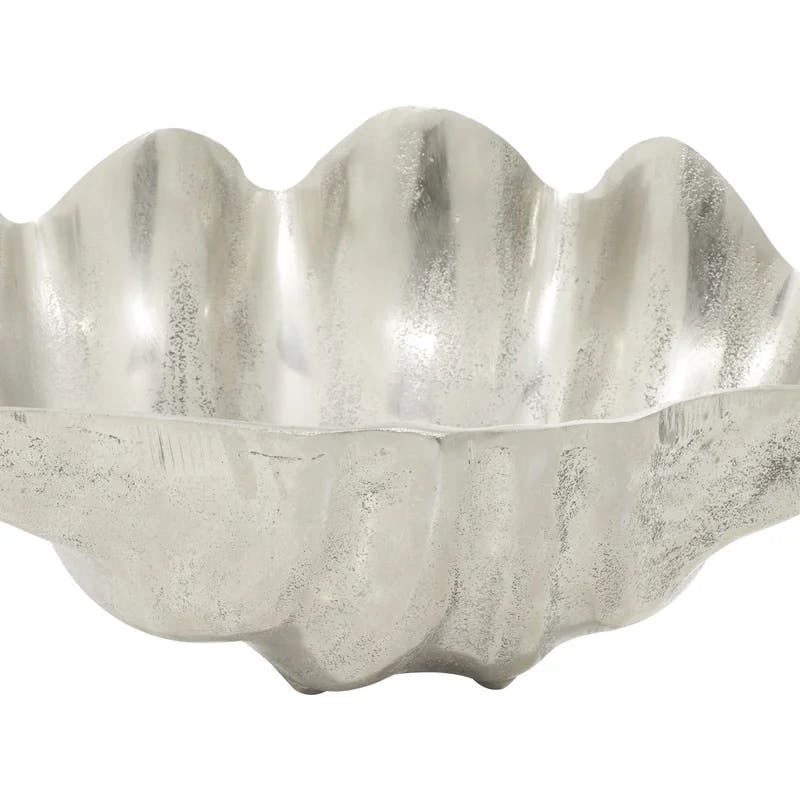 Silver Aluminum Oyster Shell Decorative Bowl - Coastal Elegance