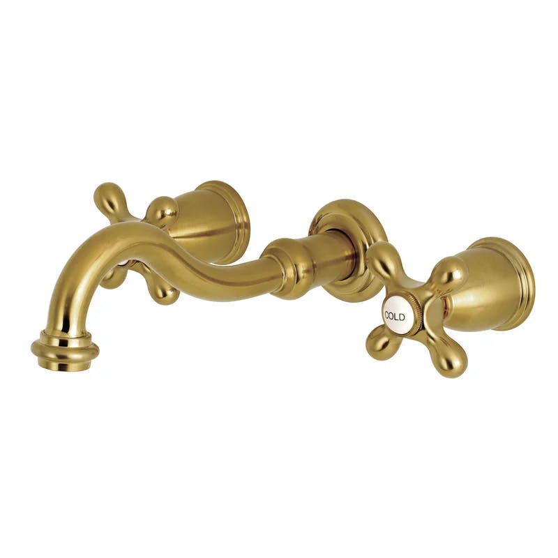 Elegant Satin Brass 8-Inch Wall Mount Bathroom Faucet with Cross Handles