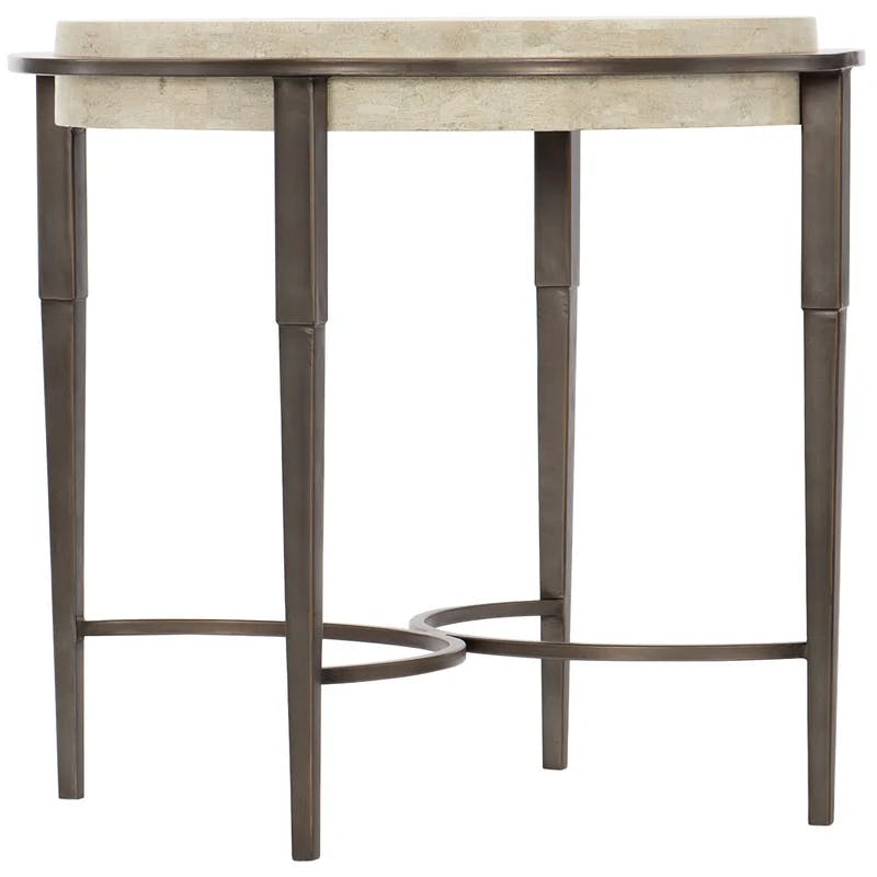 Transitional Gray and White Round Stone Top Side Table, 26"
