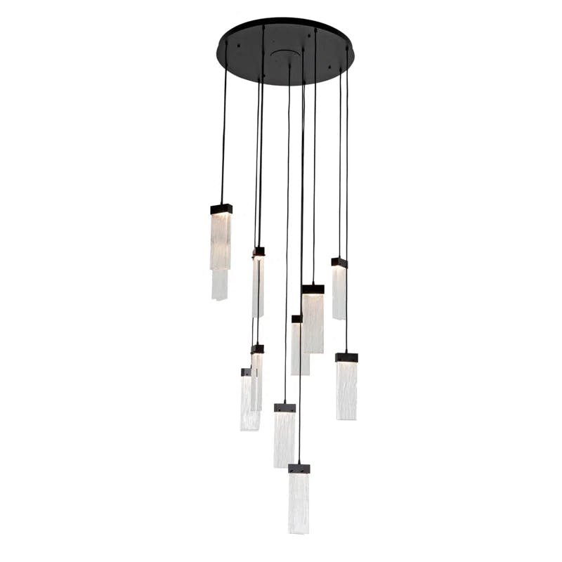 Parallel 11-Light Matte Black LED Cluster Pendant with Clear Granite Glass